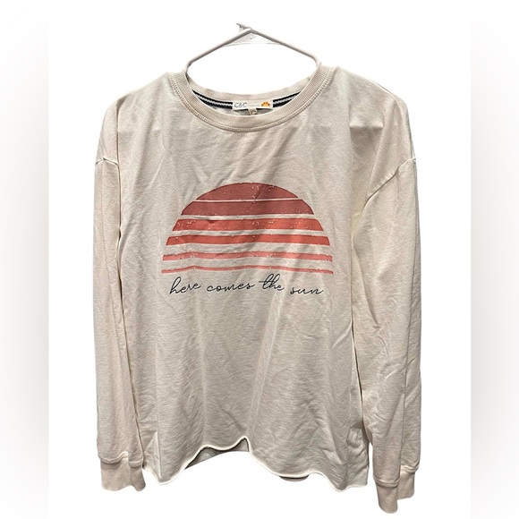 Women’s Cream Long-Sleeve Graphic Tee - 'Here Comes the Sun' MEDIUM - Picture 2 of 5